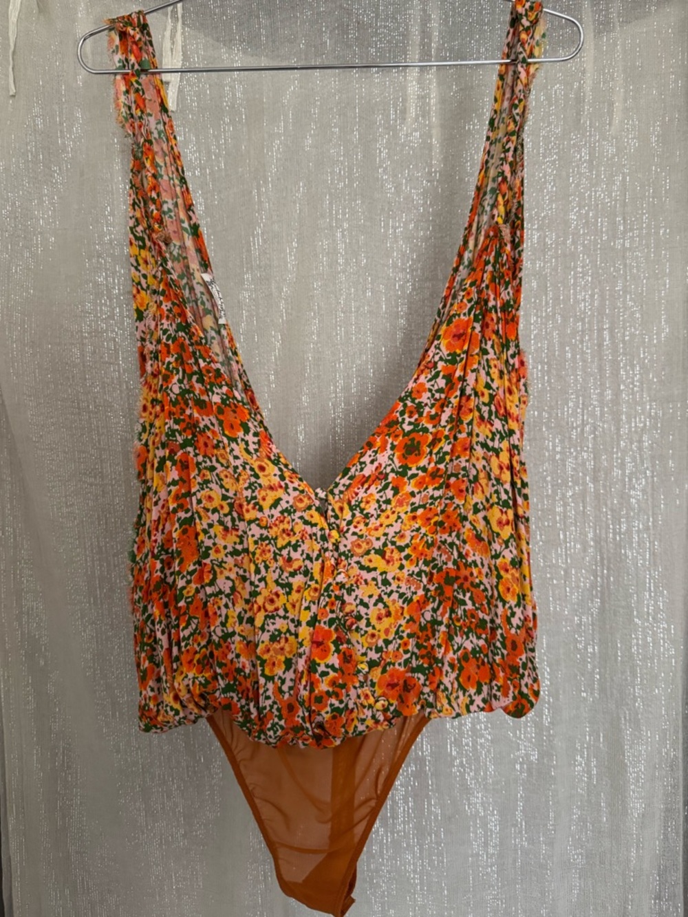 Free People Floral V-Neck Bodysuit in Merigold and Yellow